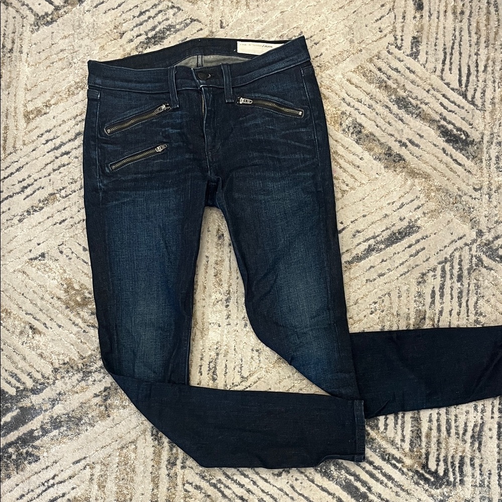 Rag & Bone Dark Blue Women's Jeans with Zipper Accents